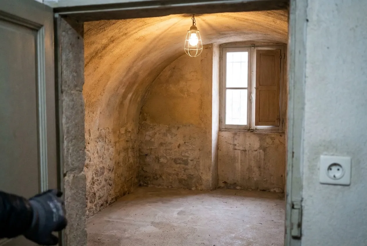 Cave d'immeuble au Panier, remplie du sol au plafond, après le débarras